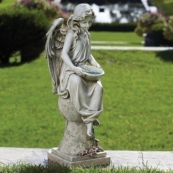 Ange Dress Solar Light Sculpture Bird Bath Unique Sweet flowers Garden